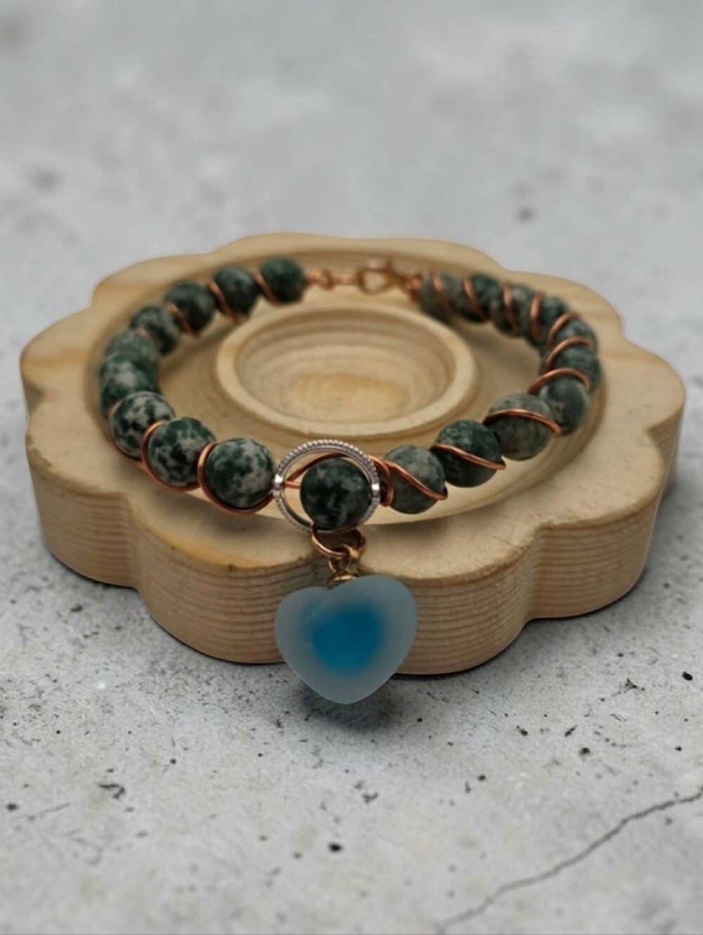 Elegant tree agate Bracelet with Heart Charm